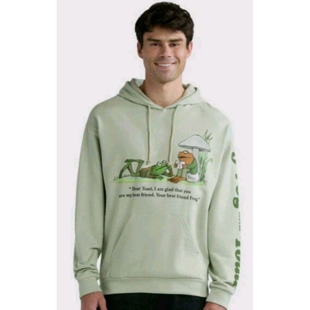 Frog and Toad Men's Green Best Friend Pullover Hoodie Sweatshirt XL NWT Unisex